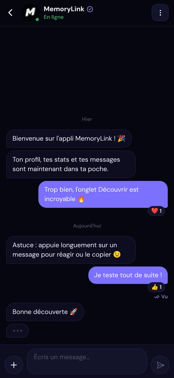 Conversation dans la messagerie