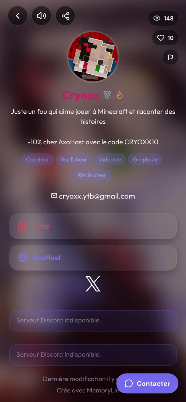Profil de Cryoxx dans l'appli